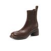 Botas calcetín de punto de oveja suave con costuras de lucha, muy texturizadas, con abrigo, 2024, botas cortas de cuero gruesas de tacón medio y punta redonda para mujer