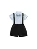 Camisa plisada para niño pantalones cortos negros para niño conjunto de manga corta para bebé primer cumpleaños verano corbata de moño de caballero ropa formal