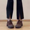 Zapatos de Salón Individuales Vintage de Tamaño Pequeño con Suela Gruesa, Punta Redonda, con Cordones, Parches de Gamuza 2025, Versátiles, de Corte Profundo, con Forro de Lana Añadido