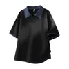 Camiseta Polo Masculina Manga Curta Falsa Duas Peças Estilo Americano 2026 Verão Nova Gola V Marca Tendência Tamanho Grande Casual Bloco de Cor Top