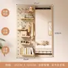 Perchero de Madera Maciza con Espejo de Vestir Integrado, Estante de Almacenamiento para Montar en Puerta, Espejo de Cuerpo Entero Deslizante para Montar en Pared para Recibidor