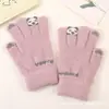 Guantes nuevos de Otoño e Invierno, Guantes de Punto Cálidos, Lindo Estilo Coreano Versátil con Dedos para Pantalla Táctil, Guantes de Dibujos Animados a Prueba de Frío para Mujer