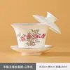 Porcelana blanca con acabado de jade grasa de cordero, con las doce deidades florales con detalles dorados, taza de té con tapa flotante, juego de té Kung Fu, taza de té con tapa de los tres talentos, cerámica para uso en oficina y hogar