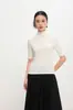 Estilo MinimalistaSuave y Cómodo Suéter de Punto con Cuello Alto y Mangas Medias de Lana Merceizada para Mujer, Corte Ajustado para Otoño e Invierno