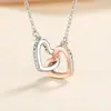 Collar de Amor Double-Ring Color-Separado Corazón a Corazón Popular Europeo y Americano Transfronterizo para Mujer, Cadena para Clavícula con Colgante de Corazón de Moda, Amazon