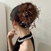 Grampo de cabelo de laço de cetim vintage feminino elegante e baixo, clipe de pontail para trás, grampo de cabelo para cabeça