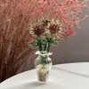 Adorno de flor de vidrio, girasol, 3 flores + jarrón, tamaño mini, adecuado para adornos decorativos y regalos navideños