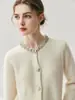 Cardigan de Cachemira para Mujer Estilo Coreano Suave Otoño e Invierno Cuello de Aguja de Lingote para Mujer Chaqueta Tejida de Diamantes Color Puro Mangas Largas