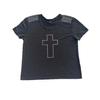 Camiseta de Manga Corta Off-Shoulder de Dos Vías, Holgada, Adelgazante, Estilo Oscuro Asiático, Bordada a Punto de Cruz con Pedrería, Versátil, Nueva Camiseta de Cuello Redondo para Chicas a la Moda