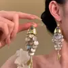 Pendientes de Borla con Concha Redonda de Peces Pequeños Transfronterizos Europeos y Americanos Lujo Accesible Pendientes de Gama Alta Pendientes de Moda Elegantes Exagerados para Mujer