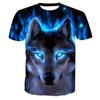 2024 Nova Camiseta de Manga Curta com Gola Redonda Estampa Digital 3D Camiseta Moda Juvenil Estampa Lobo Camiseta Masculina