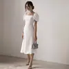 Vestido Novo Branco Outono/Inverno Estilo Puff Sleeve Pure Desire Moda Europeia e Americana Transfronteiriça Elegante Vestido de Alta Qualidade