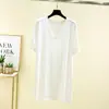 Camiseta de Manga Corta con Cuello en V de Modal para Mujer, Camisa de Verano de Color Puro, Delgada para Capas Interiores, Camiseta de Longitud Media, Talla Grande, Top Exterior