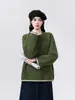 Suéter Espesso Cor de Damasco com Gola Redonda para Mulheres, Novo Estilo Outono e Inverno 2026, Estilo Solto e Relaxado, Pulôver Tricot Color-Blocking