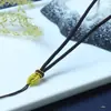 Colar de Jade Pingente Corda Cor Café Envolto Fio de Ouro Alça Trançada Ajustável Joia com Contas na Ponta Corda para Pendurar no Pescoço