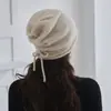Cachecol 2026 Outono/Inverno Novo Chapéu Feminino Padrão Diamante Borda Enrolada Cordão Soltinho Quente Proteção para Orelhas Gorro Casual de Tricô