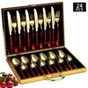 Cubiertos de Acero Inoxidable Transfronterizo de Amazon Cuchillo y Tenedor 1010 Cuchillo, Tenedor y Cuchara de Estilo Occidental Juego de 24 Piezas Cuchillo y Tenedor para Carne Caja de Regalo