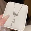 Colar de Pérola com Zircônia Super Brilhante Estilo Ins Feminino Corrente de Clavícula Popular Acessórios de Corrente para Suéter com Laço e Franja