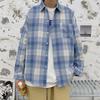 Camisa de cuadros de manga larga estilo otoño Harajuku para estudiantes varones, estilo coreano suelta y moderna, abrigo de camisa para pareja para niños T