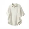 Camiseta Tricotada de Manga Curta com Gola Seagull Estilo Old Money para Homens, Edição de Verão, Camisa Polo Lisa de Alta Qualidade com Textura Canelada