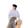 Nova camiseta masculina simples estilo coreano 2026, resistente a rugas, com decote V e mangas compridas, adequada para primavera e outono, com corte solto