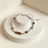 Pulseira de Contas de Pedra Olho de Tigre Prateado Quebrado Feminina Levemente Luxuosa Design de Nicho de Alta Qualidade Pulseira Vintage Pulseira para Casal Estudante