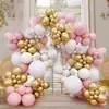 Cadena de Globos Arco Rosa Blanco Dorado Transfronteriza para Fiesta de Primer Cumpleaños de Bebé