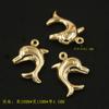 Colgante pequeño de delfín de oro auténtico bañado en cobre, pulsera, collar, accesorios, corazón puntiagudo brillante, pendientes DIY, colgante pequeño
