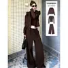 Conjunto de Três Peças de Calça de Moletom Meilaide Outono, Conjunto Esportivo Casual de Moletom Cor de Café, Roupa Feminina Estilo Coreano de Outono