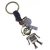Chaveiro de couro punk tecido à mão liga robô vintage couro de vaca chaveiro pingente de presente pequeno criativo