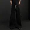 Calça larga preta de alta qualidade com múltiplos botões para homens, com silhueta drapeada, perna larga plissada, calça casual versátil e de caimento solto