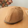 Boina de Veludo Cotelê Estilo Coreano Retrô para Meninas, Chapéu de Pintor Cor Café para Primavera, Boina Plana da Moda Estilo Britânico, Tendência