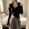 Top de cuello alto y hombros descubiertos para otoño e invierno para mujer, con un estilo puro y seductor, un diseño único, corte ajustado y que proporciona calor como capa interior.; una camiseta básica de moda