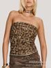 2025 Nuevo Europeo y Americano Sexy Lujuria Pura Hottie Estampado de Leopardo Verano Delgado Sin Mangas Corto Tubo Top para Mujeres