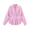 Roupas Femininas 2026 Primavera e Outono Novo Estilo Europeu e Americano Cor Sólida Simples Manga Longa Gola Reversível Cintura Marcada Camisa Casual Blusa de Alta Qualidade