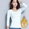 Camiseta Básica Gruesa con Forro de Polar para Mujer de Otoño e Invierno Camiseta Nueva de Cuello Redondo para Mujer Prenda Interior Térmica para Mujer