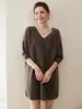 25 Novos Vestidos Longos de Cashmere Grossos de Gola Redonda para Outono e Inverno Vestido Suéter de Tricô Elegante Solto no Joelho Feminino