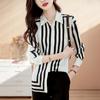 Estilo coreano elegante elegante listrado camisa de chiffon Primavera das mulheres novo nicho chique casual emagrecimento top jovem