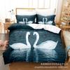 Juego de cama cepillado de cuatro piezas impreso digitalmente en 3D suministrado directamente de tres sábanas de cisne de dibujos animados, edredón, almohadas
