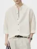 Roupas Masculinas Fengshe / Camisa de Linho com Manga Curta para Homem Verão 2026, Camisa Vintage de Manga Três Quartos, Camisa Vintage de Manga Curta