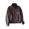 Hn4176 Jaqueta de Couro Genuíno Moda Nova Importada Pele de Cabra Retro Americano Silhueta Solta Jaqueta Casual Curta