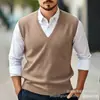 Chaleco de Punto con Cuello en V para Hombre Otoño Invierno Casual de Negocios Sin Mangas Suéter Chaleco Jersey Cárdigan Acanalado Suministro Transfronterizo