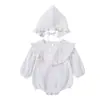 Mameluco de encaje de manga larga para bebé niña, estilo nuevo de primavera y otoño, mono de crepé para bebé con sombrero incluido