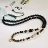 Novo Cordão para Colar de Contas Dzi Estilo Chinês, Corrente para Pendurar Thangka, Contas de Vidro Pretas, Fecho Destacável de Liberação Rápida, Corrente de Contas para Joias, Corrente para Suéter
