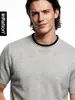 Ropa de Hombre Jiezhan Estilo Old Money Bloque de Color Cuello de Punto Manga Corta 2026 Verano Nuevo Retro Americano Commuting Camiseta de Color Sólido