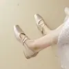 Populares zapatos Mary Jane franceses para mujer de tacón bajo 2026, elegantes zapatos de cuero con tacón grueso, nuevos zapatos de otoño poco profundos de punta cuadrada