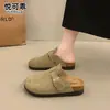 Couro Genuíno Solado Grosso Aumento de Altura Retro Bico Fechado Meia-Chinelos Femininos 2026 Novidade de Outono Slip-on Preguiçoso Confortável Sapatos Birkenstock
