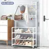 Zapatero a Prueba de Polvo Multicapa de Pie para el Hogar Zapatero y Colgador de Sombreros Integrado Habitación Dormitorio Sala de Estar Colgador de Bolsas Colgantes Entrada Estante de Almacenamiento Simple