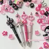 Dulce Genial BarbieGugubi Mengli Serie Rosa Negra Bolígrafo Corazón Flor Acrílico Hecho a Mano DIY Accesorios Materiales