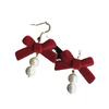 Aretes Largos de Terciopelo Rojo de Año Nuevo para Mujer 2026 Estilo Caliente Versátiles para Compromiso Boda Accesorios de Año Nuevo